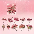 Pink PET umbrella stickers for journaling, 20 pieces with floral peach blossom designs - Pink Glazed Peach
