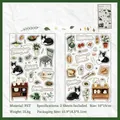 Autocollants en PET thème vie avec chats et plantes dessinés à la main, lot de 2 feuilles - Journal de Vie