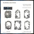 Silberne Retro-Collage-Karten mit geprägten Blumenranken-Mustern auf weißem Hintergrund - Blumen Und Ranken