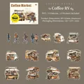 Set de pegatinas PET temáticas de Food Truck de Café con ilustraciones vintage para diario - Caravana de Café / 15 Piezas