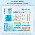 Blue Ocean Scrapbooking Sticker Set mit Wellenmustern, 80 Stück PET und Washi Material - Blaue Meereswelle