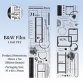 Vintage black and white film PET tape with frames and ink patterns for journaling - Black and White Movie