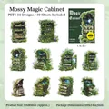 Set di 10 adesivi PET Cabinet Magico di Muschio con disegni fantasy e botanici - Armadio di Muschio