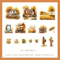 Golden Estate series 15pcs PET stickers set featuring autumn scenery and floral motifs - Golden Manor