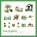 Lazy Spring watercolor PET stickers set for scrapbooking with floral and figure patterns - Lazy Spring