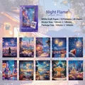 Artistiek aquarel scrapbooking papier set van wit kraftpapier met nachtstadsontwerp - Nachtvlam