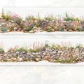 Pink Floral Stone Wall PET decorative tape cycle No.03 pattern for journaling and crafts - Pink Flower Brown Wall