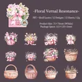 Spring flower basket PET stickers with shell light finish 12 pieces for journaling - Spring Rhyme (Pink White)