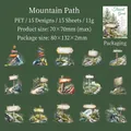 Mountain Trail PET stickers set with 15 hand-painted watercolor nature travel designs - Mountain Path