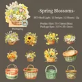 Pack pegatinas PET flores primavera con acabado perlado y cestas de flores acuarela - Flores de Primavera en Flor / Amarillo Naranja