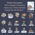 Winter-PET-Aufkleber-Set mit verschneiten Schildern und Waldmotiven für Tagebuchgestaltung - Winterbegegnung