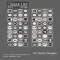 Vintage style PU stickers for DIY journals featuring retro stamps and labels in gray - Chaotic Thoughts