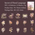 Floral Secret PET stickers set featuring 15 unique watercolor wooden signpost designs - Flower Whisper Secret