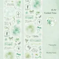 Green lace PET decorative tape with floral and butterfly matte finish designs - Green Time