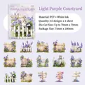 Lavender Courtyard PET stickers with cats and purple flowers for journal decoration - Flower Fence Series-Light Purple Courtyard