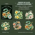 5-pack PET floral snake stickers with shell light finish for DIY scrapbooking decor - Green Scales Among Flowers