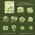 Lucky four-leaf clover PET stickers with shell light finish for DIY scrapbooking, 10 pieces - Surprise Arrival