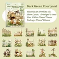 Green Courtyard PET floral stickers featuring garden fences and pet illustrations - Flower Fence Series-Dark Green Courtyard