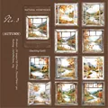 Autumn scenery window PET sticker set with hand-painted watercolor patterns for DIY journaling - 3. Autumn