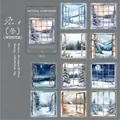 Winter window scenery PET stickers for journaling, 10 designs in cool blue tones - 4. Winter