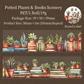 Ruban PET décoratif avec plantes en pot et livres pour loisirs créatifs DIY - 50mmx2m / Plantes en Pot & Livres