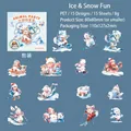 Set di adesivi PET con animali invernali cartoni animati, orsi polari e pinguini - Divertimento sulla Neve