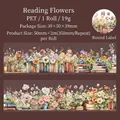 Ruban adhésif PET à fleurs et livres vintage pour décoration de scrapbooking DIY - 50mmx2m / Lecture & Fleurs