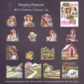 Set di adesivi PET impermeabili stile pastorale con ragazza e motivi di giardinaggio - Sogno Pastorale