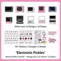 Retro electronic theme stationery sticker pack with vintage TV and computer designs - Digital Content