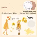 Set de pegatinas vintage amarillas con motivos de niñas y flores con papel de encaje - Gomaguta