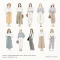 DIY journal stickers set featuring casual fashion character illustrations on white kraft paper - Casual Travel