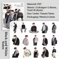 30pcs PET stickers Black and White Note series with character illustrations for journaling - Black & White Notes