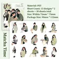 Adesivi in PET Matcha Time impermeabili, 30 pezzi per decorazione di diari e agende - Tempo di Matcha