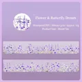 Waterproof PET decorative tape featuring purple floral and butterfly patterns, 30mm x 2m size - Flower Butterfly Dream