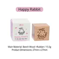 Square beechwood Happy Rabbit stamp with rubber base for scrapbooking and journaling - Happy Rabbit