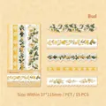 Florale PET-Aufkleber der Retro Bud-Serie für Scrapbooking mit weißen und gelben Blumen - Blütenknospe