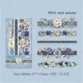 Retro Story Mist and Waves vintage blue floral PET stickers with lace patterns - Misty Waves (Blue)