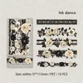 Retro Story Vintage-Blumensticker, 15 PET-Blumenaufkleber in Schwarz und Gold für DIY-Journals - Tintentanz