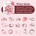 Set di adesivi PET con macchie di vino rosso vintage e tipografia retro per scrapbooking - Macchia di Vino