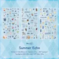 Summer-themed PET sticker set featuring ice cream and beach motifs in blue tones - Summer Echo