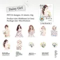 Daisy Girl PET sticker set with 15 pieces of Korean style floral and girl illustrations - Daisy Girls