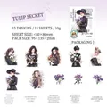 Tulip Secret PET stickers set featuring 15 purple floral illustrations for scrapbooking - Tulip Secret