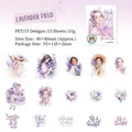Lavender themed PET stickers set with vintage girl portraits and purple floral designs - Lavender Sea