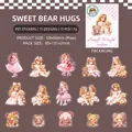 Set de 15 pegatinas PET Sweet Bear Hug con ilustraciones de niña y oso de peluche - Dulce Abrazo de Peluche