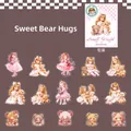 Set de 15 pegatinas PET Sweet Bear Hug con ilustraciones de niña y oso de peluche - Dulce Abrazo de Peluche