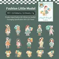 Adesivi vintage in PET con ragazze e orsetti per decorare diari e scrapbooking - Piccola Modella di Moda