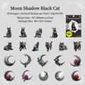 Gothic moon shadow black cat stickers set with 20 vintage rose and architectural designs - Moon Shadow Black Cat
