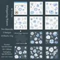 Blue floral theme PET and Washi paper stickers set for journaling, 10 sheets pack - Watery Dream