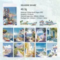 Set de pegatinas vintage Seaside Diary con arte de paisajes costeros mediterráneos - Diario de la Costa