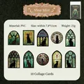 Black cat PVC collage card set with stained glass style for DIY journals, pack of 10 - Vine Mist